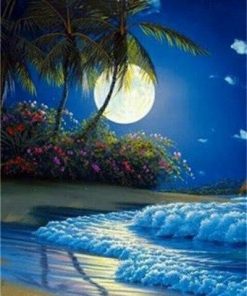 Beautiful Full Moon on Beach Landscape Paint By Numbers