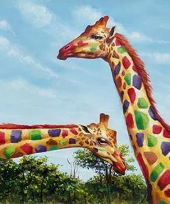 Giraffes With Colorful Skin paint by numbers