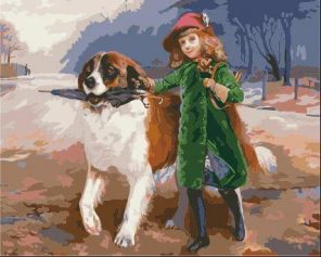 Girl And Dog in Rainy Day paint by numbers