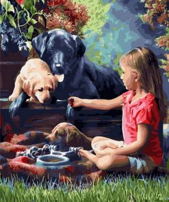 Girl Feeding Dogs paint by numbers