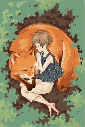 Girl Sleeps on a Fox paint by numbers