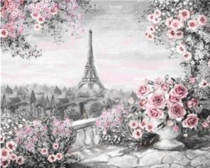 Paris Flowers in Black and Pink paint by numbers