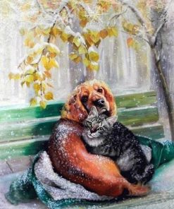 Cat and Dog in Winter Animals Paint By Numbers