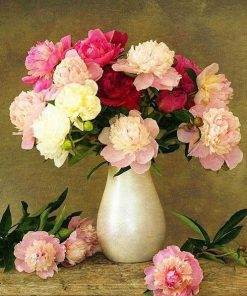 Rose Flowers In White Vase  Flowers Paint By Numbers