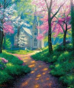 Forest Chapel Landscape Paint By Numbers