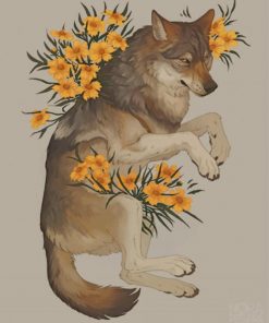 Floral Wolf paint by numbers