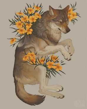 Floral Wolf paint by numbers