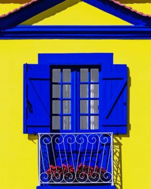 Aesthetic Blue And Yellow House paint by numbers