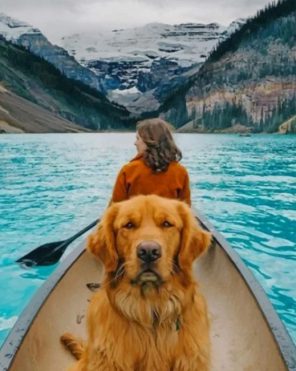 Dog And His Owner In A Boat Paint by numbers