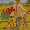 Girl Strolling A Farm With Her Bike paint by numbers