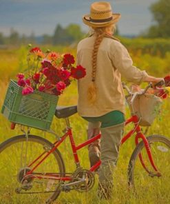 Girl Strolling A Farm With Her Bike paint by numbers