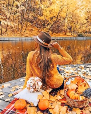 Girl Enjoying Autumn View paint by numbers