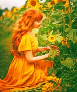 Girl In Sunflowers Field paint by numbers