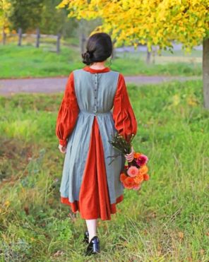 Girl With Vintage Dress In Garden paint by numbers