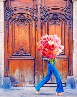 Girl Holding Flowers paint by numbers