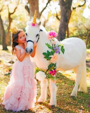 Girl With Mini Horse Unicorn paint by numbers