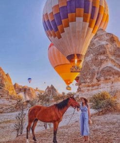 Woman And Her Hose With Hot Air Balloons paint by numbers