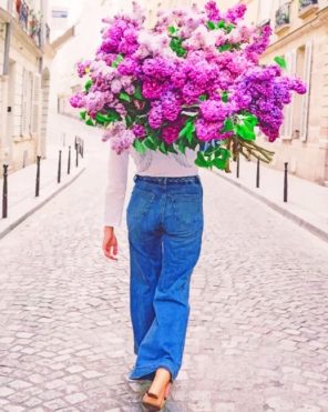 Lady With Purple Flowers paint by numbers