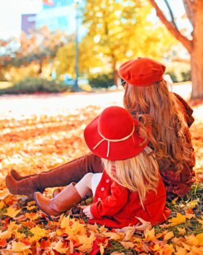 Mother And Daughter In Autumn Forest paint by numbers