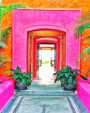 Pink Mexican Architecture paint by numbers