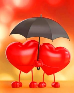 Red Hearts Under Umbrella paint by numbers