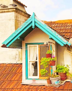 Aesthetic Blue Window And Plants paint by numbers