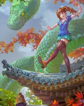 Anime Girl And Green Snake Paint by numbers