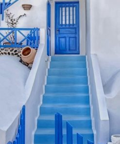 Blue And White House Santorini paint by numbers