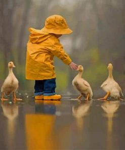 Boy Playing With Ducks Paint By Numbers