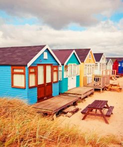 Colorful Houses Beach England paint by numbers