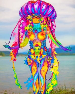 Colorful Woman Body Painting Paint by numbers