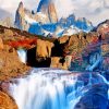 Mt Fitz Roy Waterfall paint by numbers