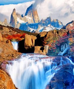 Mt Fitz Roy Waterfall paint by numbers