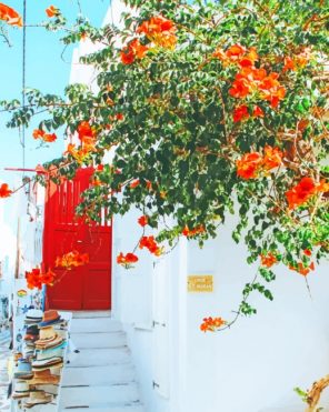 Orange Flowers Tree Mykonos paint by numbers