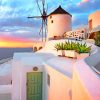 Santorini Greece Windmill paint by numbers