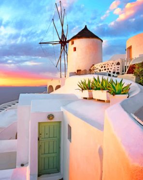 Santorini Greece Windmill paint by numbers