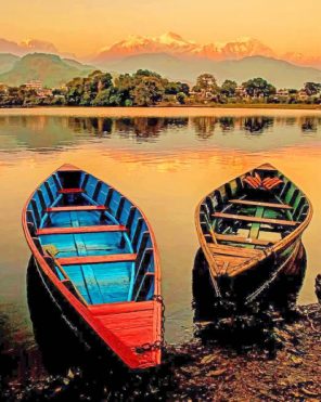 Sunset Phewa Lake paint by numbers