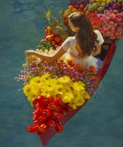 Woman On A Boat Full Of Flowers Paint by numbers