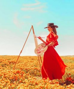 Woman Painting In A Filed Of Flowers paint by numbers