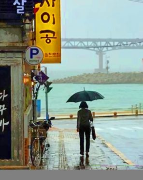 Woman Under Umbrella In A Korean Street Paint by numbers