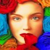 Woman With Rainbow Colors Flowers Paint by numbers