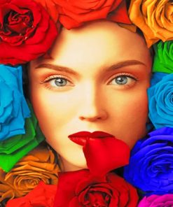 Woman With Rainbow Colors Flowers Paint by numbers