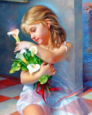 Beautiful Little Girl With Flowers Paint by numbers