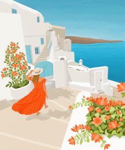 Girl In Santorini paint by numbers