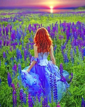 Girl In lavender Field paint by numbers