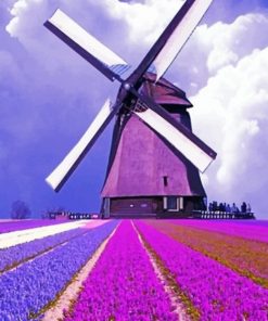 Purple Field And Windmill paint by numbers