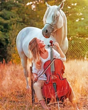 Violinist Girl With A White Horse paint by numbers