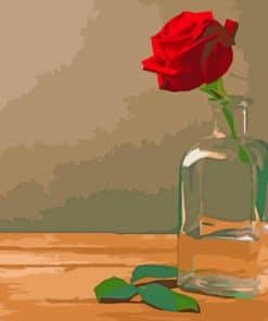 Red Rose In A Glass Bottle paint by number