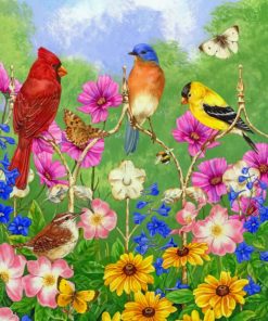 Birds On Flowers paint by numbers