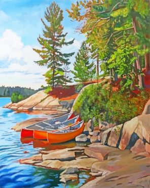 Canoes Lakeside paint by number